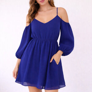 Anthropologie Moulinette Soeurs Carina Open Shoulder Blue Dress - Size Small